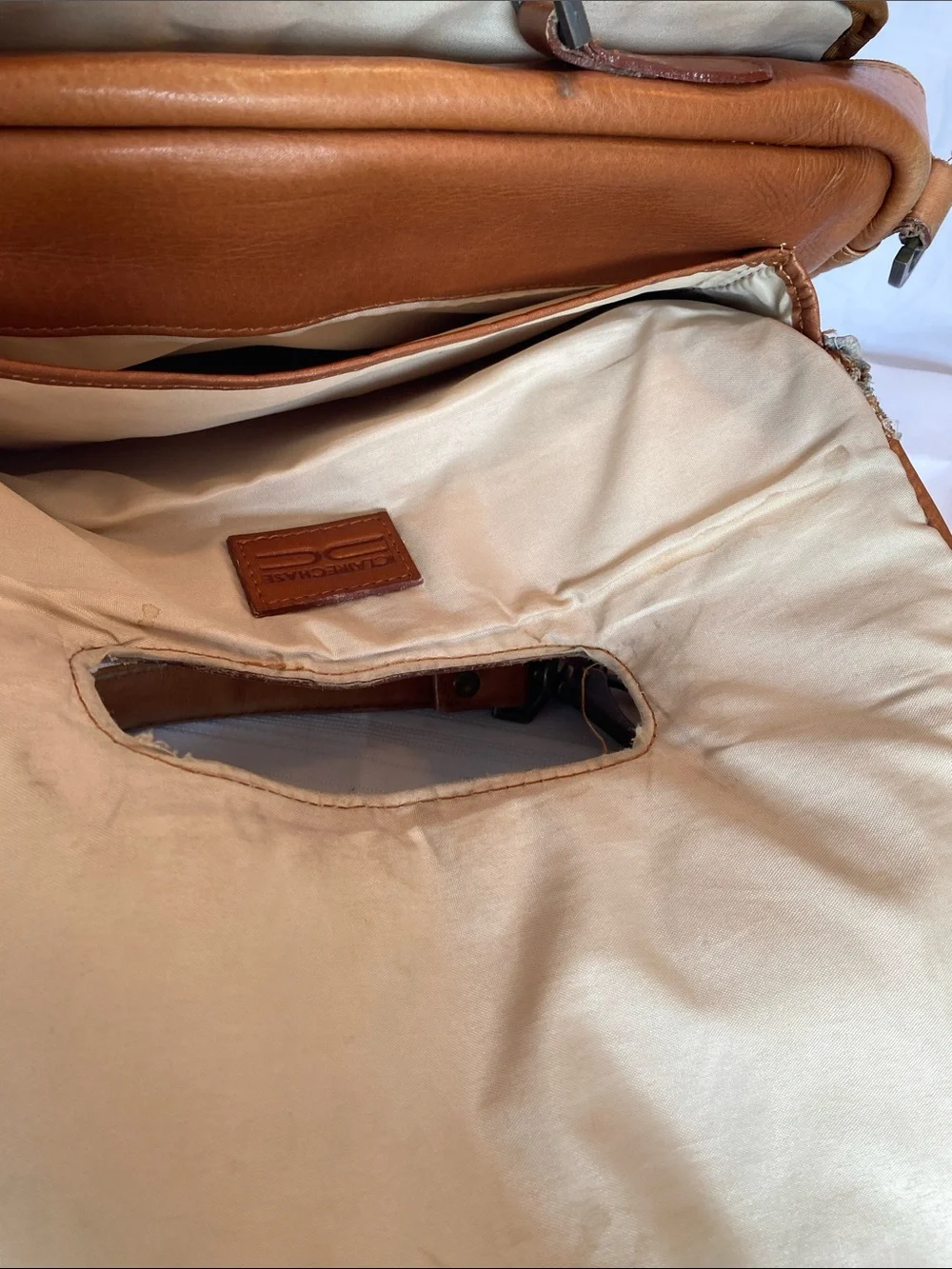 Vintage Claire Chase Tan Distressed Leather Messenger Briefcase Bag for Men